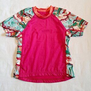 Patagonia girls size xs or 5/6 swim rash guard, short sleeve, bright pink EUC